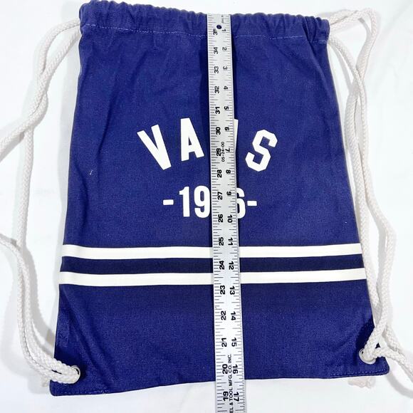 Vans Bucket Bench Bag Backpack Navy Blue White Cotton Drawstrings Closure New - Picture 5 of 7